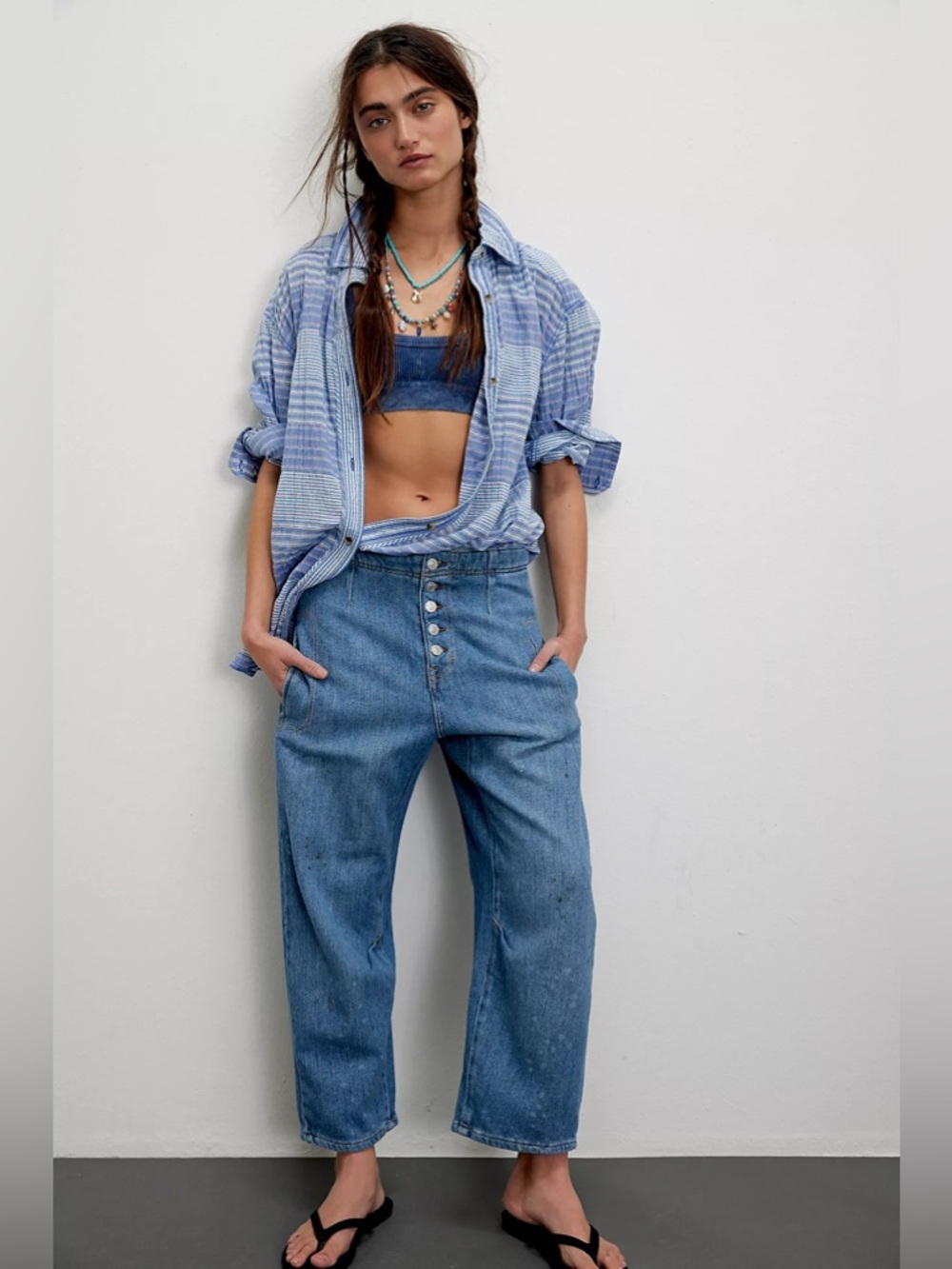 Free People We The Free Osaka Barrel Jeans 24 Mid Rise Distressed Soft Boho